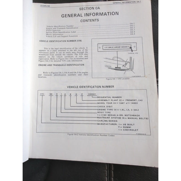 1987 Chevy Nova Shop Manual 87 Chevrolet Original Repair Service Book OEM