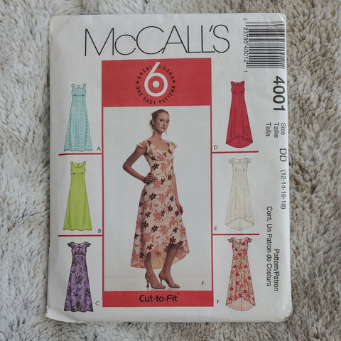 2003 Summer Dress Sewing Pattern Size DD 12-18 McCall's 4001 Cut 6 Looks