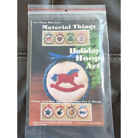 1981 Material Things Hoop Art 8 Applique Ornaments 4" Hoops New FF Christmas