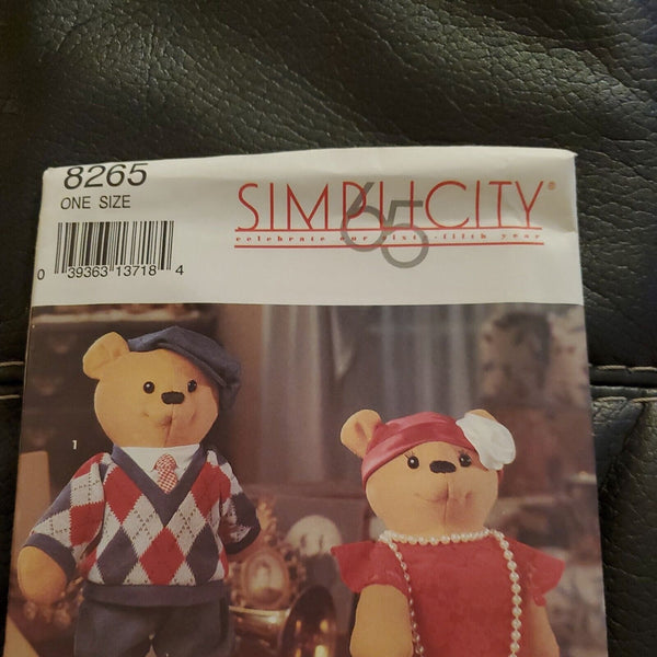 1992 Simplicity Pattern · 8265 · One Size · Craft Decorative Bears Clothes Uncut