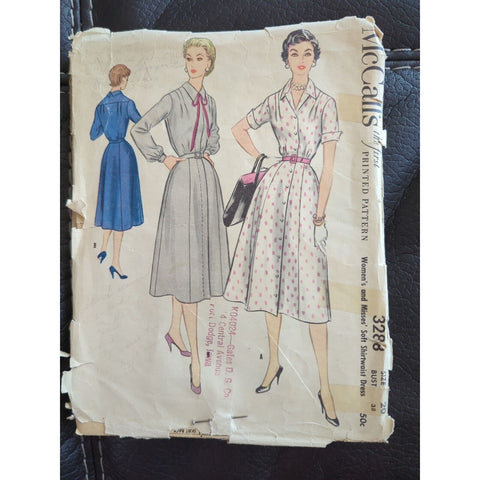 3288 Vintage McCalls SEWING Pattern Misses 1950s Long Sleeves A Line Dress