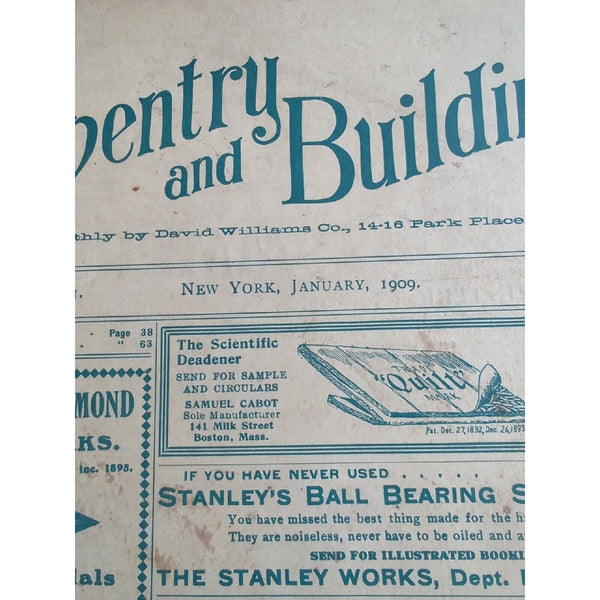 CARPENTRY AND BUILDING MAGAZINE New York January 1909 VINTAGE ISSUE XXXI No 1