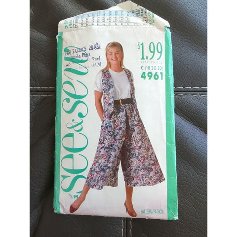 1990 See & Sew 4961 Vintage Sewing Patterns Women Vest Culottes Size C 18 20 22