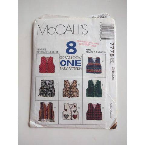 1995 McCalls Sewing Pattern 7778 Girls Lined Vest 8 Styles Size 7-10 Vintage Cut