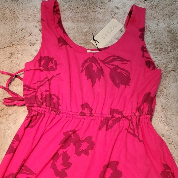 NWT Rachel Zoe Hot Pink Tropical Long Relaxed Fit Maxi Dress Size S