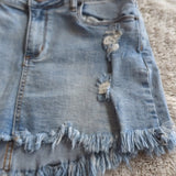 STS Blue Distressed Frayed Bottom Denim Blue Jean Mini Skirt Size 27 Waist 27