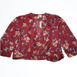 NWT Japna Maroon Floral 3/4 Sleeve Wrap Front Tied Blouse Size S