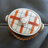 Vintage Japanese White Orange Lattice Small Covered Bisquit Bowl 3 x 2 Inches