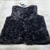 NWT Evan Picone Black Faux Fur Open Front Vest Size L