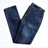 Silver Dark Wash Denimotion Elyse Mid Rise Straight Leg Blue Long Jeans Size 27