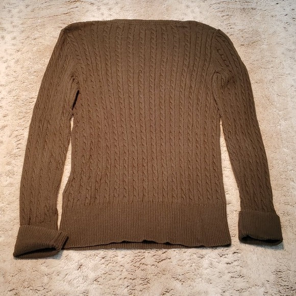 Eddie Bauer Scoop Neck Cable Knit Green Sweater Size S