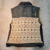 Free People Distressed Jean Crochet Vest Size S