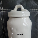 Rae Dunn Sugar Canister Jar with Lid Typewriter Font Artisan Collection Open Box