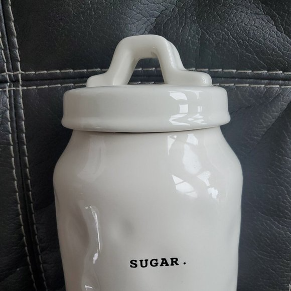 Rae Dunn Sugar Canister Jar with Lid Typewriter Font Artisan Collection Open Box