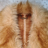 Winlit Vintage Leather Mid Longer Length Patchwork Coat w Fur Collar Size M