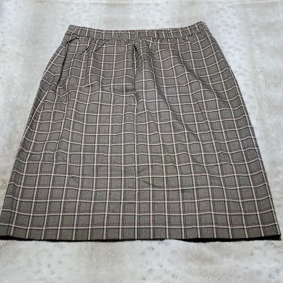 NWT Christopher & Banks Brown and Plum Checkered Print Midi Skirt Size L