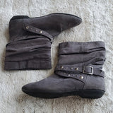Chinese Laundry Dark Grey Flat Ankle Booties Strap and Rivet Detailing Size 7.5