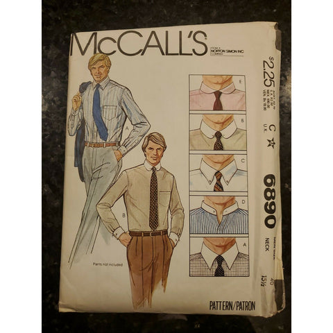 6890 McCall's Pattern FF Size 40 Neck 15 1/2 Men's Shirt