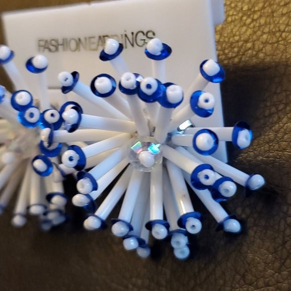 Boutique Blue and White Starburst Fashion Earrings