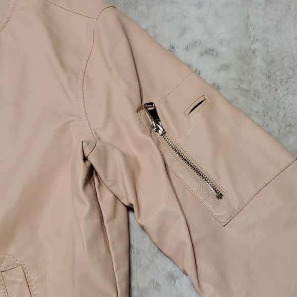 Ci Sono Light Pink Faux Leather Zip Bomber Jacket Size L