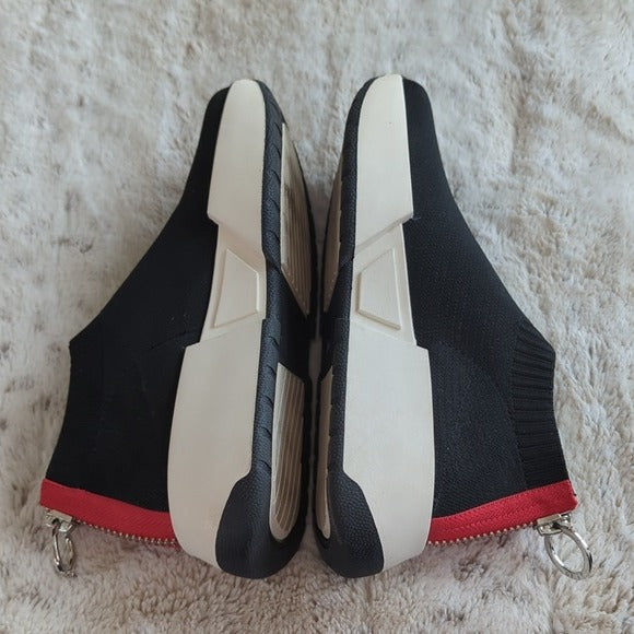 DKNY Marcel Wedge Flat Sneakers Black White Red Stretchy Fashion Shoes Size 7
