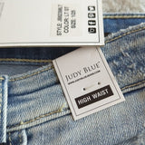 Judy Blue Distressed High Waist Paint Splatter Raw Boyfriend Blue Jeans Size 25
