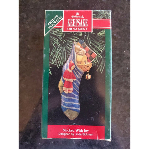 1992 Hallmark Pressed Tin Stocked with Joy Christmas Stocking Keepsake Ornament