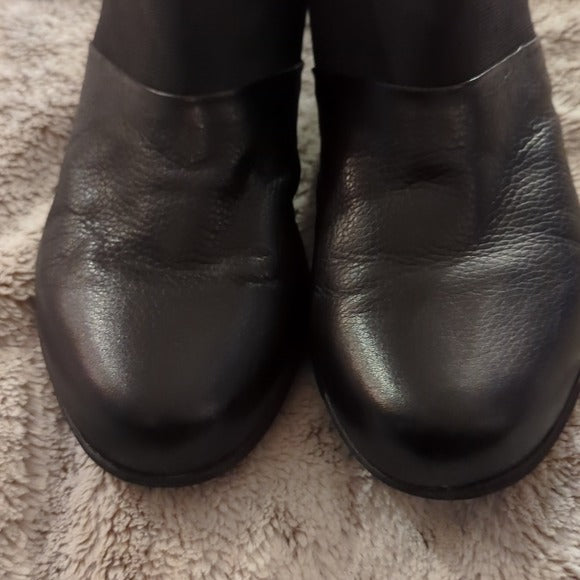 Aetrex Adele Black Quilted Leather Wedge Ankle Slipon Booties Size 10