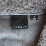 TROUVE Sweater Jacket Teddy Gray Silver Faux Fur Shiny Winter Layer Soft Size S