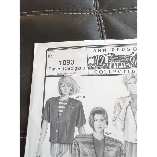 Ann Person Collectibles Stretch and Sew Pattern #1093 Faced Cardigans UC 1991