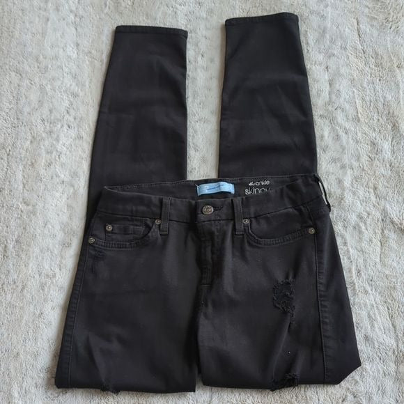 7 For All Mankind Distressed Mid Rise Blair The Ankle Skinny Black Jeans Size 27
