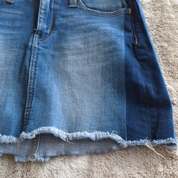 Flying Monkey Distressed Fray Two Tone A Line Blue Denim Jean Mini Skirt Size 25