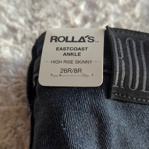 Rollas High Rise Black EastCoast Ankle Worn Western Skinny Jeans Size 8 NWT
