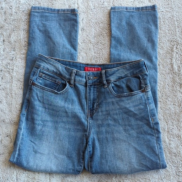 Guess Distressed Mid Rise Straight Leg Blue Jeans Size 26