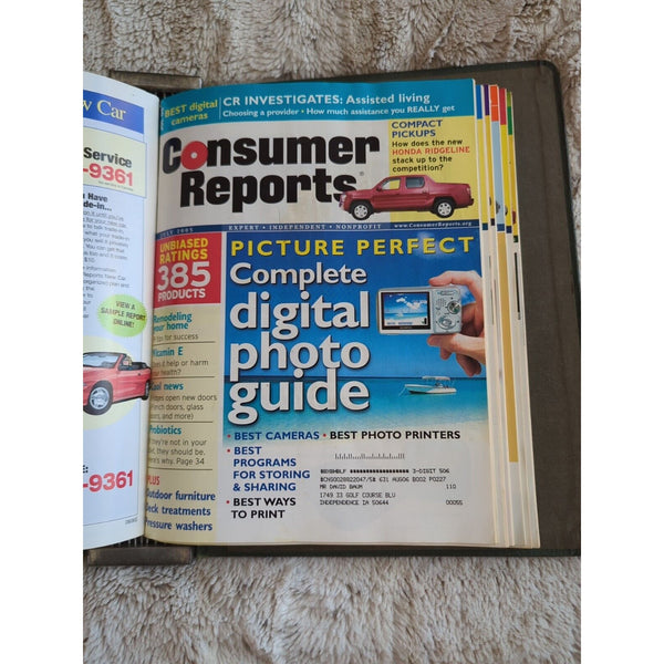 2005 CONSUMER REPORTS Magazine Monthly Jan-Dec Address Labels - In Green Binder