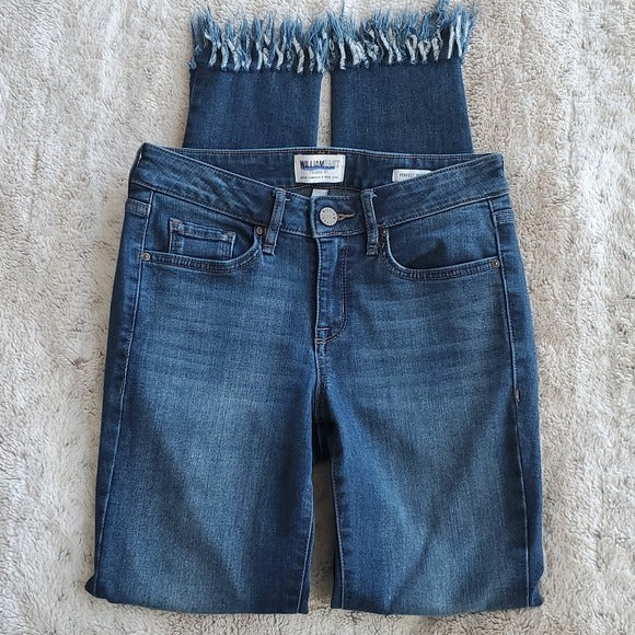 William Rast Darker Wash Distressed Frayed Hem Perfect Skinny Blue Jeans Size 26