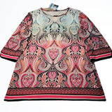 Cruise by Creation 3/4 Sleeve Blue Pink Paisley Tunic Size Small Bust 38 In NWT