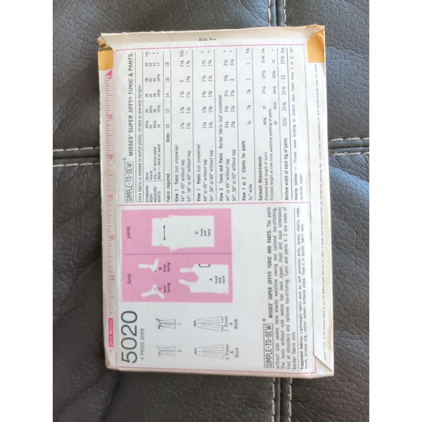 5020 Simplicity Sewing Pattern Misses Jiffy Tunic Skirt Pants Vintage Size 14
