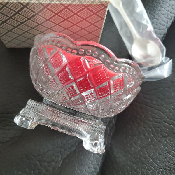 AVON FOSTORIA CONDIMENT DISH WITH SPOON AND ARIANE FRAGRANCE CANDLE