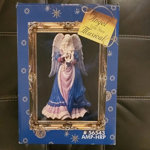 Angel With Harp Musical Ceramic Figurine ~ #56543 AMP - HRP New