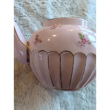 Vtg Sadler Pale Pink Chintz Teapot Roses Gold Trim Round Top Made in England 9x5