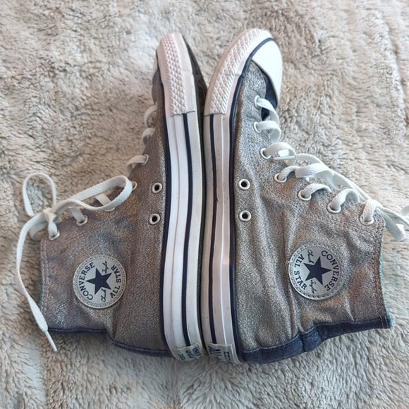 Converse CHUCK TAYLOR ALL STAR HIGH TOP Silver Sparkle Sneakers Women’s Size 6