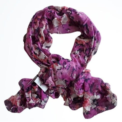 Ann Taylor LOFT Long Thin Floral and Splotchy Scarf Purple Navy Pink NWT