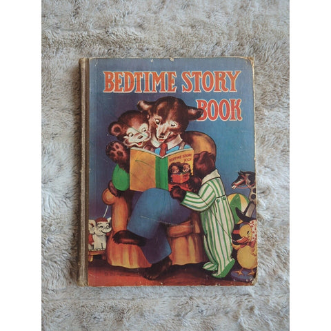 Bedtime Story Book Saalfield 1938 Anthropomorphic Childrens Fairytale Litho HCDJ