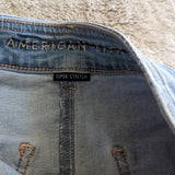 American Eagle Lighter Wash Button Down Super Stretch Mini Jean Skirt Size 8