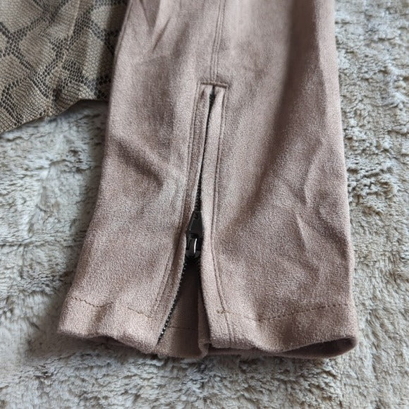 Mystree Light Brown Asymmetrical Zip Faux Suede Blazer Style Jacket Size L NWT