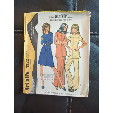 1972 McCALL'S #3322 - LADIES CUTE RETRO DRESS - LONG TUNIC & PANTS PATTERN Sz 14