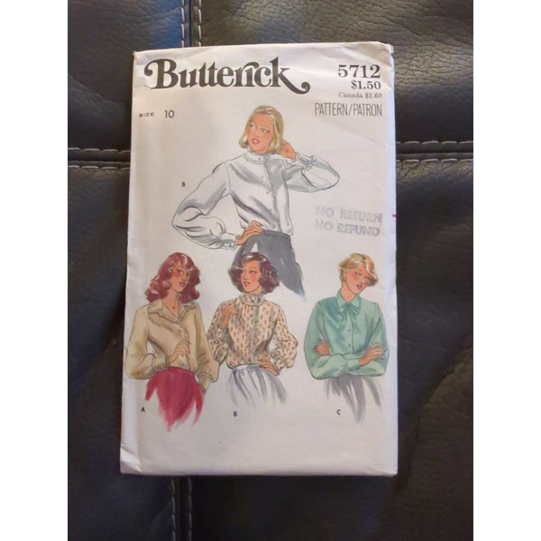 1970's Butterick Misses' Long Sleeves Blouse Pattern 5712 Size 10 UNCUT Vintage