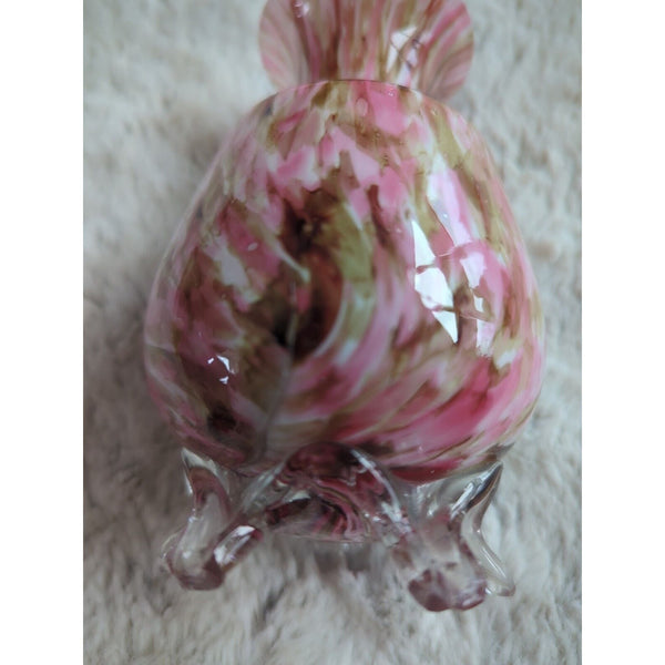 Victorian End of Day Blended Polychrome Spatter Art Foot Glass Vase Pink 4.5 In