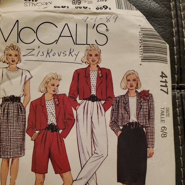 4117 Vintage McCalls Sewing Pattern Misses Unlined Jacket Top Skirt Pants 6 / 8